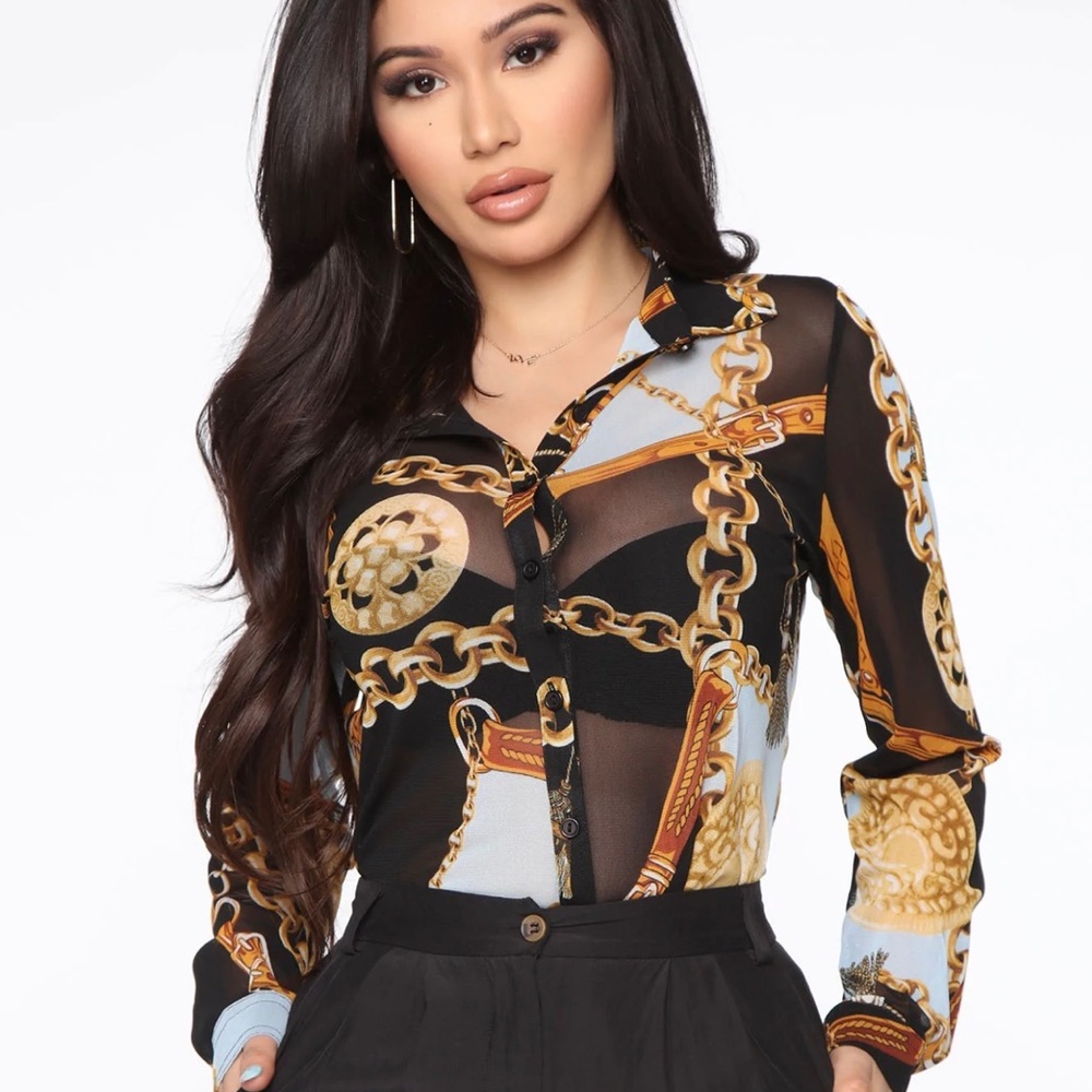 See through button up collar shirt